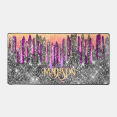 ピンクお洒落紫グリッター金ゴールドドリップモノグラム デスクマット (正面)