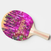 ピンクお洒落紫グリッター金ゴールドドリップモノグラム 卓球ラケット (横)