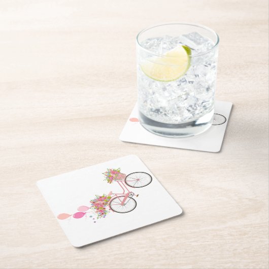 ピンクお洒落自転車 スクエアペーパーコースター (インサイチュ)
