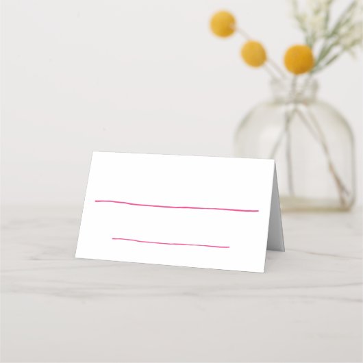 ピンクお洒落色の手描き結婚の プレイスカード (正面)
