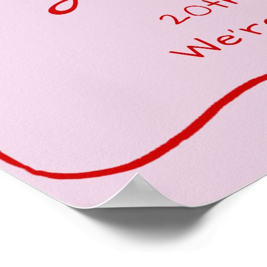 ピンクお洒落色の手結婚引きの歓迎サイン ポスター (角)