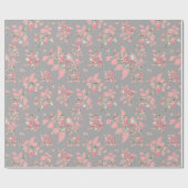 ピンクお洒落葉グレー結婚のラッピング紙 ラッピングペーパー (フラット)