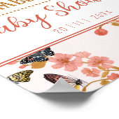 ピンクお洒落蝶の赤ちゃんシャワー歓迎サイン ポスター (角)