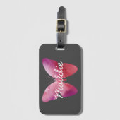 ピンクお洒落蝶 ラゲッジタグ (正面縦)