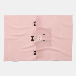 ピンクお洒落豚かわいい農園動物 キッチンタオル