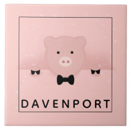 ピンクお洒落豚かわいい農園動物 タイル