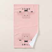 ピンクお洒落豚かわいい農園動物 バスタオルセット (ハンドタオル)