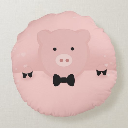 ピンクお洒落豚かわいい農園動物 ラウンドクッション (裏面)