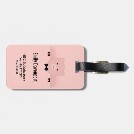ピンクお洒落豚かわいい農園動物 ラゲッジタグ (裏面横)