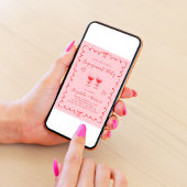 ピンクお洒落赤色の波状フレーム婚約パーティ 招待状