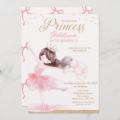 ピンクお洒落金ゴールドバレリーナプリンセス誕生日 招待状 (正面/裏面)