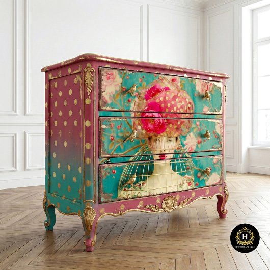 ピンクお洒落金ゴールド水玉模様フローラバードケージハット 薄葉紙