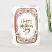 ピンクお洒落金ゴールド&ホワイトデイジー母の日 カード (正面)