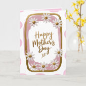 ピンクお洒落金ゴールド&ホワイトデイジー母の日 カード (黄色い花)