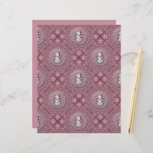 ピンクお洒落雪だるまマンダラジオタイルスクラップブック (正面/裏面インサイチュ)