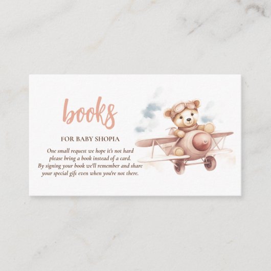 ピンクお洒落飛行機アドベンチャーベビーシャワー エンクロージャーカード (正面)