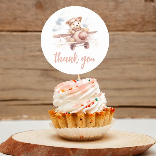 ピンクお洒落飛行機アドベンチャーベビーシャワー ラウンドシール