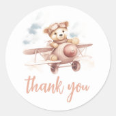 ピンクお洒落飛行機アドベンチャーベビーシャワー ラウンドシール (正面)