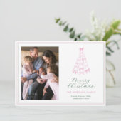 ピンクお洒落&グリーン弓メリークリスマスフォト シーズンカード (スタンド正面)