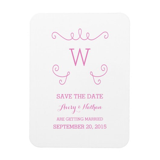 ピンクお洒落・フローリッシュSave the Date Magnet マグネット (縦)