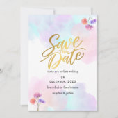 ピンクお洒落&ブルー結婚式招待状 招待状 (正面)