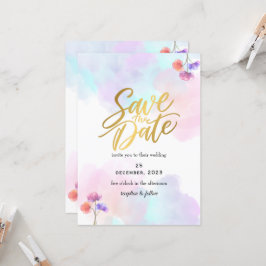 ピンクお洒落&ブルー結婚式招待状 招待状