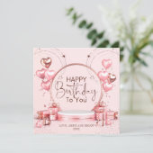 ピンクお祝いパーソナライズされた誕生日カード 招待状 (スタンド正面)