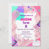 ピンクお祝い誕生日招待状 – 任意のテーマ 招待状 (正面)