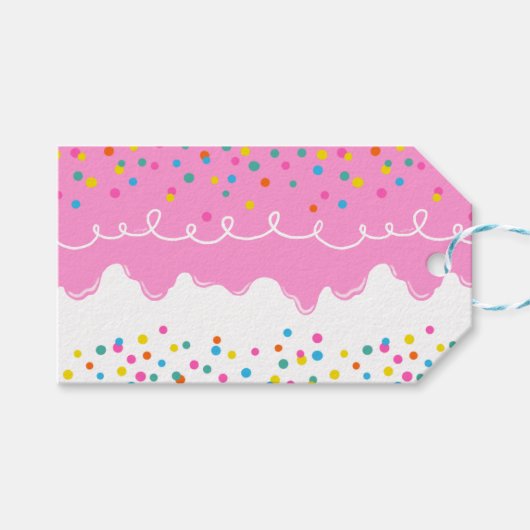 ピンクお誕生日ケーキつや消し ギフトタグ (正面(横))