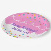 ピンクお誕生日ケーキつや消し ペーパープレート (アングル)