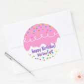 ピンクお誕生日ケーキつや消し ラウンドシール (封筒)