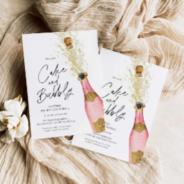 ピンクお誕生日ケーキとバブルシャンパン 招待状