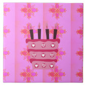 ピンクお誕生日ケーキアートプリント タイル (正面)