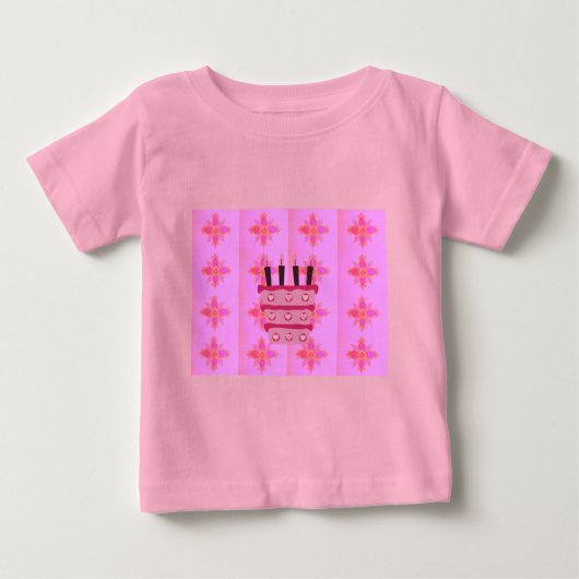ピンクお誕生日ケーキアートプリント ベビーTシャツ (正面)