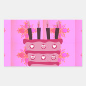 ピンクお誕生日ケーキアートプリント 長方形シール (正面)