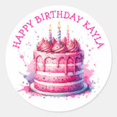ピンクお誕生日ケーキガールズ ラウンドシール (正面)