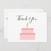 ピンクお誕生日ケーキサンキューポストカード ポストカード (正面/裏面)