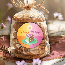 ピンクお誕生日ケーキシール ラウンドシール