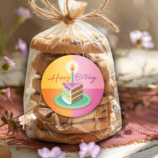 ピンクお誕生日ケーキシール ラウンドシール