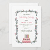 ピンクお誕生日ケーキ招待状 招待状 (正面/裏面)