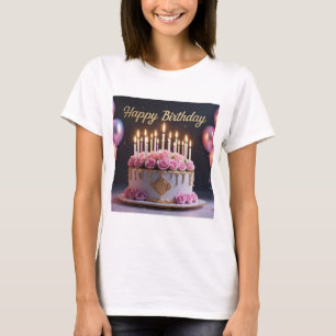 ピンクお誕生日ケーキ贅沢エレガント贅沢 Tシャツ