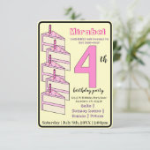 ピンクお誕生日ケーキ4th誕生日パーティーキッズ 招待状 (スタンド正面)