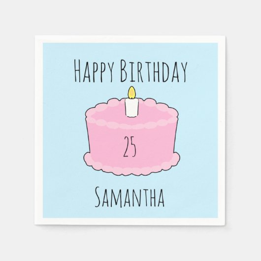 ピンクお誕生日ケーキ スタンダードカクテルナプキン (正面)