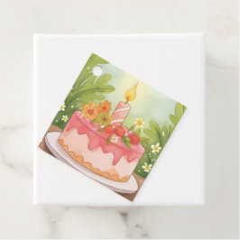 ピンクお誕生日ケーキ | ハッピーバースデー願い フェイバータグ