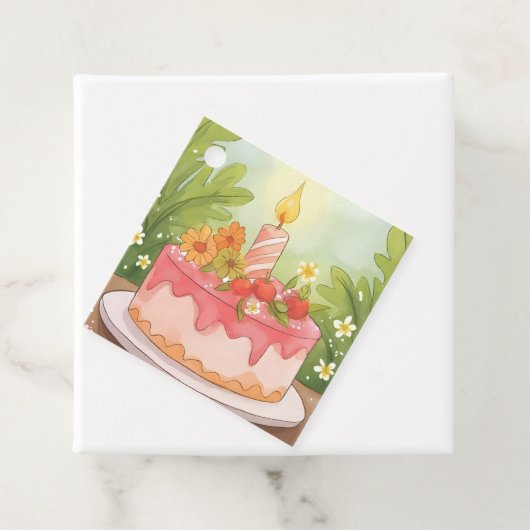 ピンクお誕生日ケーキ | ハッピーバースデー願い フェイバータグ (インサイチュ)