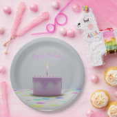 ピンクお誕生日ケーキ ペーパープレート (パーティー)