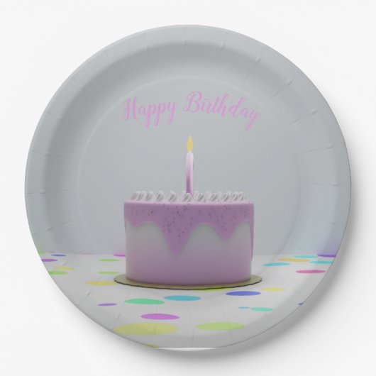 ピンクお誕生日ケーキ ペーパープレート (正面)