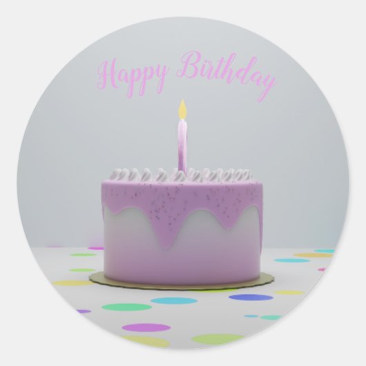ピンクお誕生日ケーキ ラウンドシール (正面)