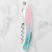 ピンクからターコイズへのグリッターのグラデーション背景 ソムリエナイフ (正面)