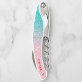 ピンクからターコイズへのグリッターのグラデーション背景 ソムリエナイフ (裏面)